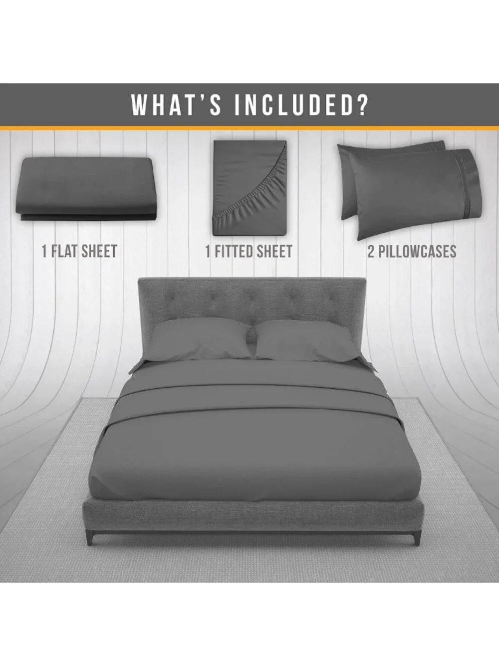 Luxury King Size Sheet Set - 4pcs Gray Cooling Soft Microfiber with Deep Pockets